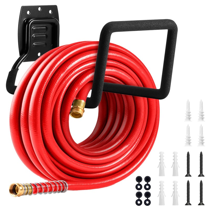 QMSK Garden Hose Holder, Metal Wall Mounted Water Hose Reel for Outside, Durable Hook Stand for Garden Hose Storage, Water Hose, Extension Cords, Flexable Hose Use(1Pack) - Image 1